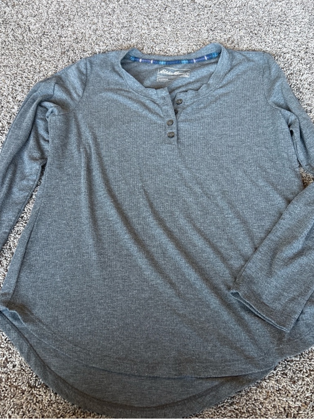 Eddie Bauer Women's Gray Ribbed Henley Pajama Top